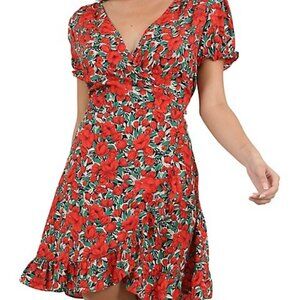 Molly Bracken Wrap Dress Flowers Red Green L